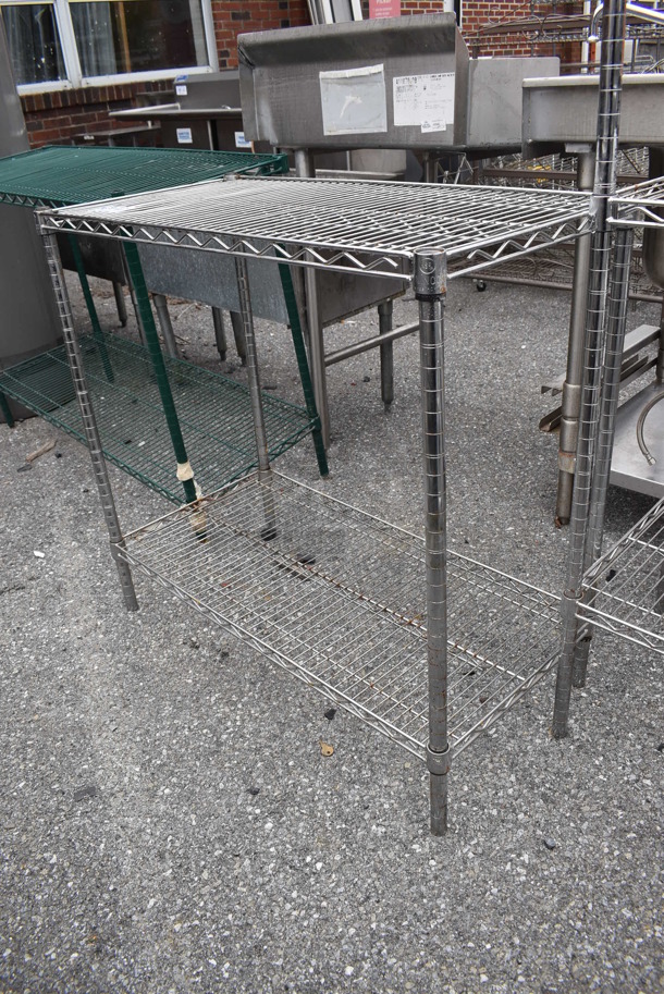 Chrome Finish 2 Tier Wire Shelving Unit. BUYER MUST DISMANTLE. PCI CANNOT DISMANTLE FOR SHIPPING. PLEASE CONSIDER FREIGHT CHARGES. 36x18x34.5 - Image 3 of 4