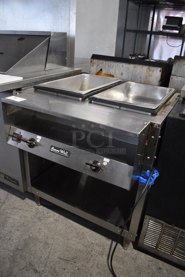 Vollrath Serve Well 38102 Stainless Steel Commercial Electric Powered 2 Well Steam Table w/ Under Shelf. 120 Volts, 1 Phase. 32x33x36. Tested and Working! - Image 2 of 6