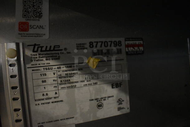 2016 True TSSU-48-18M-B Stainless Steel Commercial Sandwich Salad Prep Table Bain Marie Mega Top on Commercial Casters. 115 Volts, 1 Phase. 48x34x46.5. Tested and Working! - Image 9 of 9