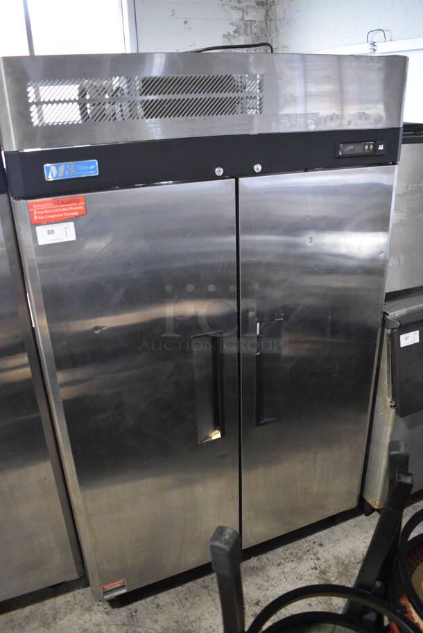 Turbo Air M3R47-2 Stainless Steel Commercial 2 Door Reach In Cooler w/ Poly Coated Racks on Commercial Casters. 115 Volts, 1 Phase. 52x30x83. Tested and Working! - Image 2 of 6