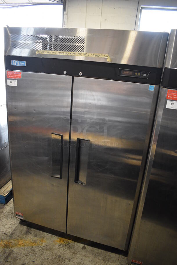 Turbo Air M3R47-2 Stainless Steel Commercial 2 Door Reach In Cooler w/ Poly Coated Racks on Commercial Casters. 115 Volts, 1 Phase. 52x30x83. Tested and Powers On But Temps at 41 Degrees - Image 2 of 6