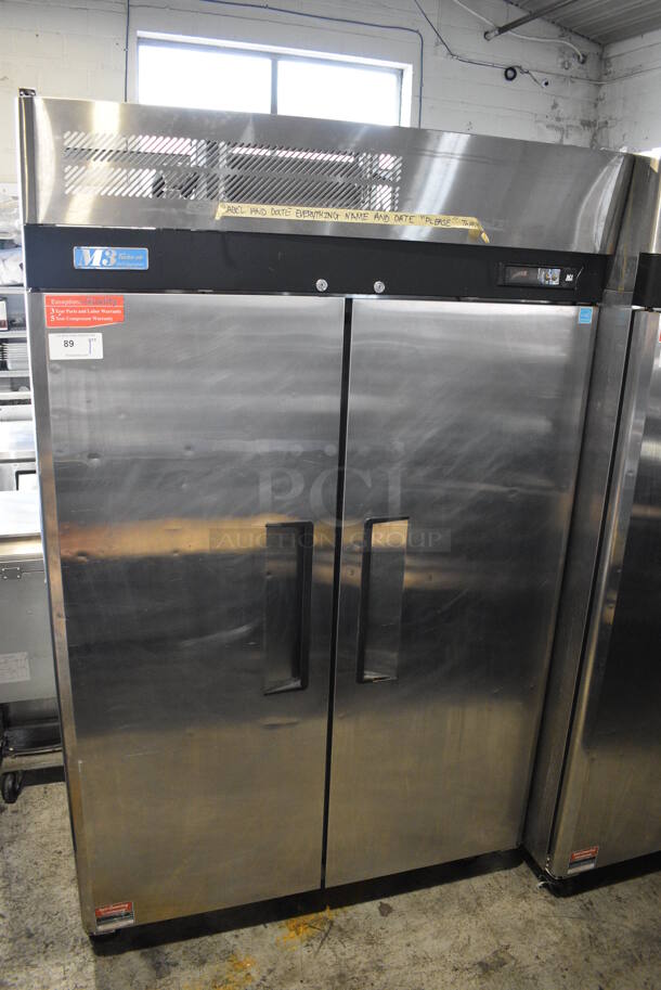 Turbo Air M3R47-2 Stainless Steel Commercial 2 Door Reach In Cooler w/ Poly Coated Racks on Commercial Casters. 115 Volts, 1 Phase. 52x30x83. Tested and Powers On But Temps at 41 Degrees - Image 3 of 6