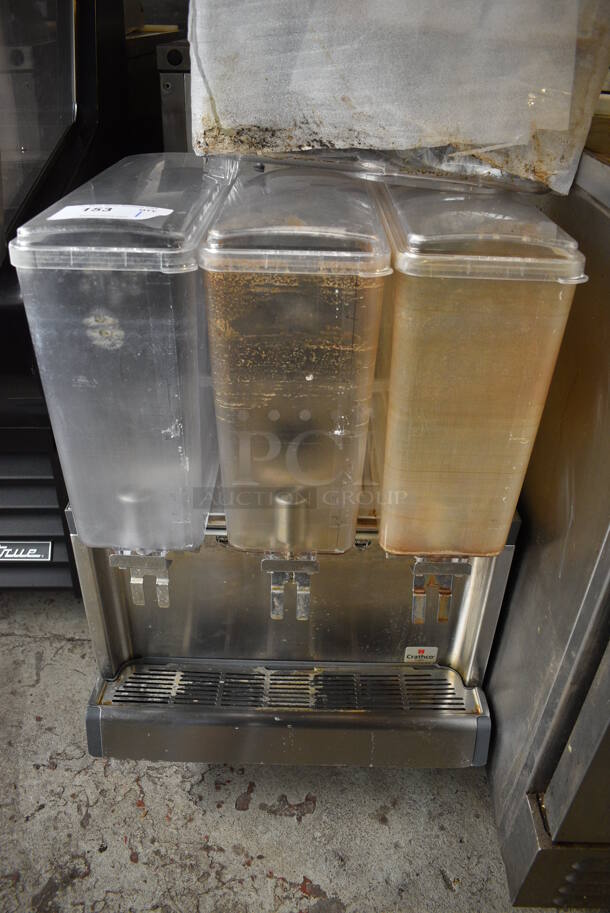 2018 Crathco Stainless Steel Commercial Countertop 3 Hopper Refrigerated Beverage Machine. Comes w/ Extra Hopper. 120 Volts, 1 Phase. 20.5x23x32. Tested and Powers On But Does Not Get Cold