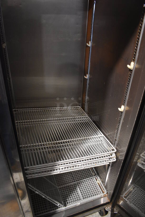 Turbo Air M3R47-2 Stainless Steel Commercial 2 Door Reach In Cooler w/ Poly Coated Racks on Commercial Casters. 115 Volts, 1 Phase. 52x30x83. Tested and Working! - Image 6 of 6