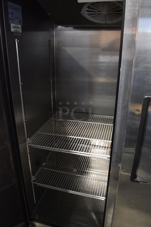Turbo Air M3R47-2 Stainless Steel Commercial 2 Door Reach In Cooler w/ Poly Coated Racks on Commercial Casters. 115 Volts, 1 Phase. 52x30x83. Tested and Powers On But Temps at 41 Degrees - Image 5 of 6