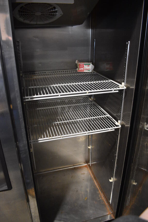 Turbo Air M3R47-2 Stainless Steel Commercial 2 Door Reach In Cooler w/ Poly Coated Racks on Commercial Casters. 115 Volts, 1 Phase. 52x30x83. Tested and Powers On But Temps at 41 Degrees - Image 6 of 6