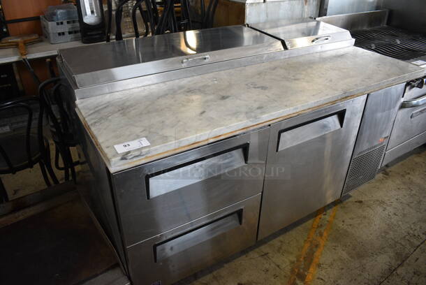 Turbo Air TPR-67SD-D2 Stainless Steel Commercial Pizza Prep Table w/ Oversized Marble Cutting Board on Commercial Casters. 115 Volts, 1 Phase. 67.5x36x43. Tested and Working! - Image 1 of 9