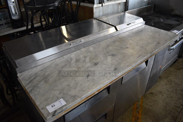 Turbo Air TPR-67SD-D2 Stainless Steel Commercial Pizza Prep Table w/ Oversized Marble Cutting Board on Commercial Casters. 115 Volts, 1 Phase. 67.5x36x43. Tested and Working! - Image 2 of 9