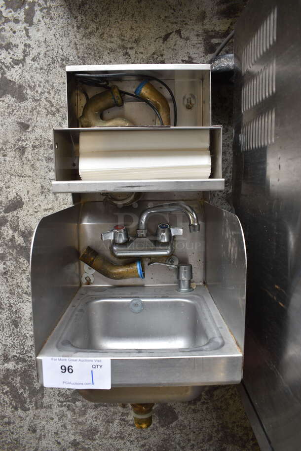 Stainless Steel Commercial Single Bay Wall Mount Sink w/ Faucet, Handles and Over Shelf. 12x16x30 - Image 1 of 6