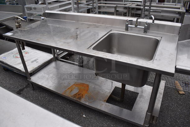 Stainless Steel Table w/ Sink Basin, Faucet, Handles and Under Shelf. 74x30x40. Bay 20x20x12 - Image 1 of 7