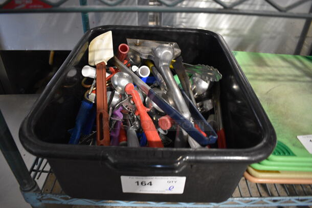 ALL ONE MONEY! Lot of Various Utensils Including Scoopers and Tongs in Poly Bus Bin - Image 2 of 4