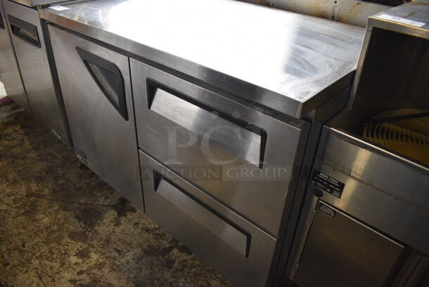 Turbo Air TUR-48SD-D2 Stainless Steel Commercial 1 Door w/ 2 Drawers Work Top Cooler on Commercial Casters. 115 Volts, 1 Phase. 48x30x34. Tested and Working! - Image 2 of 6