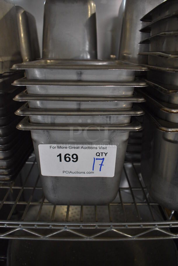 17 Stainless Steel 1/6 Size Drop In Bins. 1/6x6. 17 Times Your Bid!