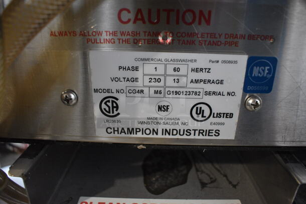 Champion CG4R Stainless Steel Commercial Glass Washer. 230 Volts. 48x23x33 - Image 7 of 8