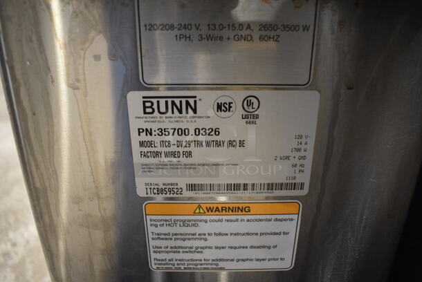 2010 Bunn ITCB-DV Stainless Steel Commercial Countertop Iced Tea Machine w/ Hot Water Dispenser. 120 Volts, 1 Phase. 12x25x34.5  - Image 4 of 5