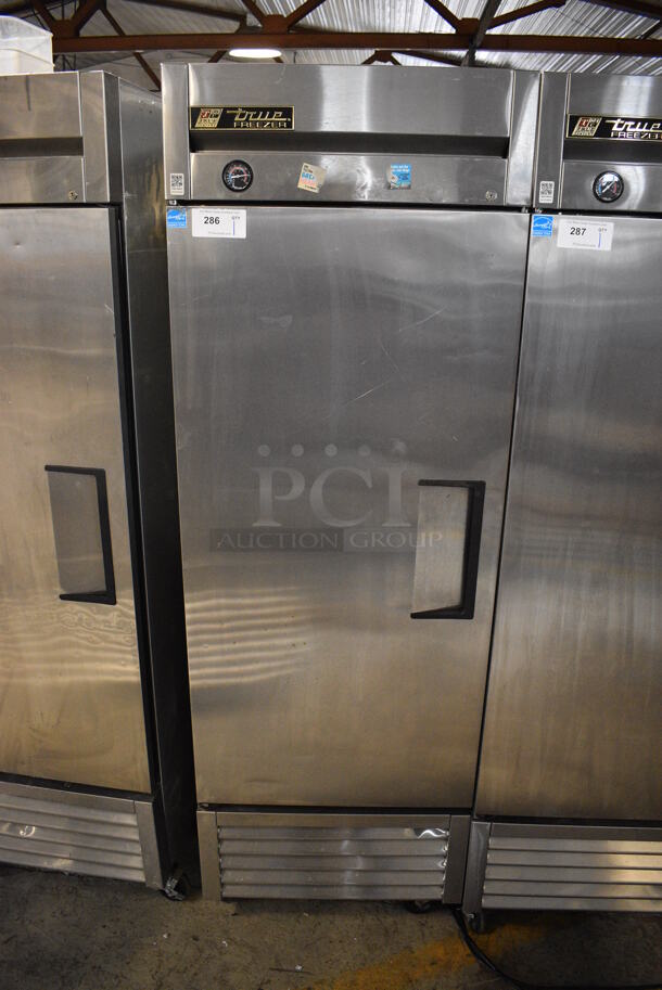2013 True T-23F ENERGY STAR Stainless Steel Commercial Single Door Reach In Freezer w/ Poly Coated Racks on Commercial Casters. 115 Volts, 1 Phase. 27x30x83. Tested and Working! - Image 1 of 6