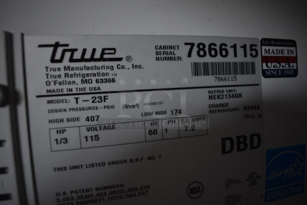2013 True T-23F ENERGY STAR Stainless Steel Commercial Single Door Reach In Freezer w/ Poly Coated Racks on Commercial Casters. 115 Volts, 1 Phase. 27x30x83. Tested and Working! - Image 5 of 6