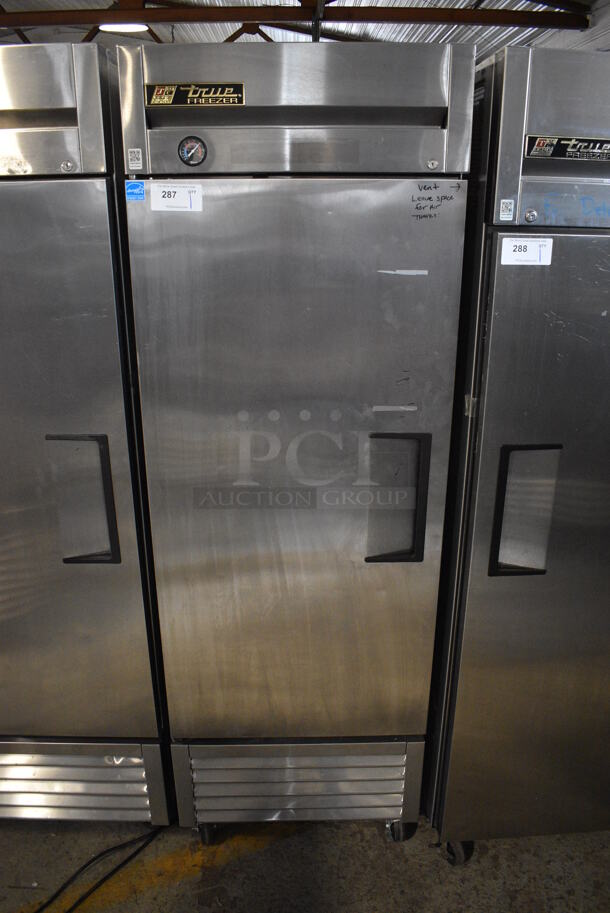 2013 True T-23F ENERGY STAR Stainless Steel Commercial Single Door Reach In Freezer w/ Poly Coated Racks on Commercial Casters. 115 Volts, 1 Phase. 27x30x83. Tested and Working! - Image 1 of 6