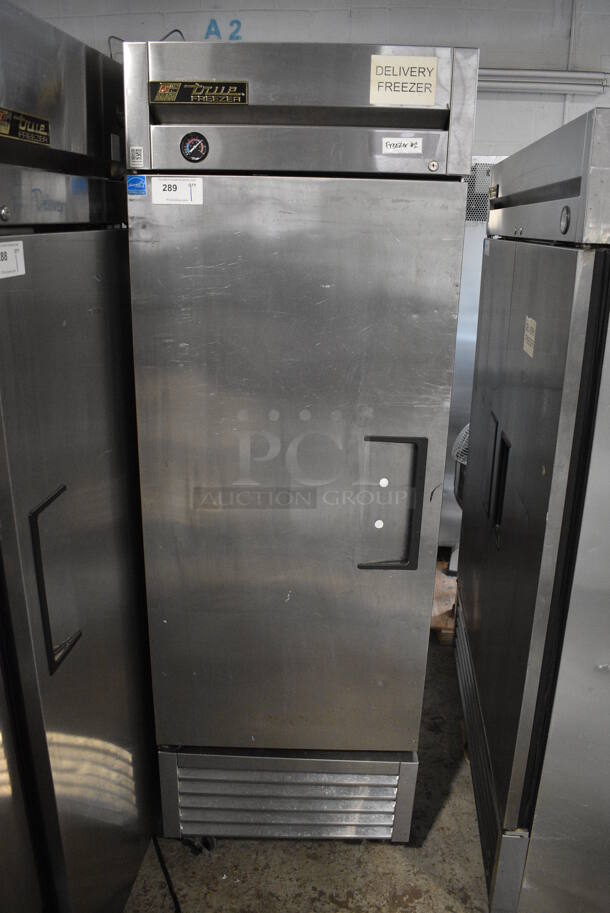 2013 True T-23F ENERGY STAR Stainless Steel Commercial Single Door Reach In Freezer w/ Poly Coated Racks on Commercial Casters. 115 Volts, 1 Phase. 27x30x83. Tested and Working! - Image 1 of 6