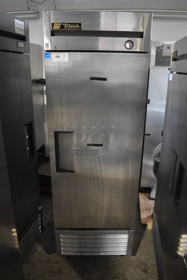 2013 True T-23F ENERGY STAR Stainless Steel Commercial Single Door Reach In Freezer w/ Poly Coated Racks on Commercial Casters. 115 Volts, 1 Phase. 27x30x83. Tested and Working! - Image 1 of 6
