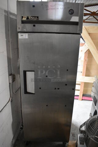 2010 True TG1F-1S Stainless Steel Commercial Single Door Reach In Freezer w/ Poly Coated Racks on Commercial Casters. 115 Volts, 1 Phase. 28x35x83. Tested and Working!