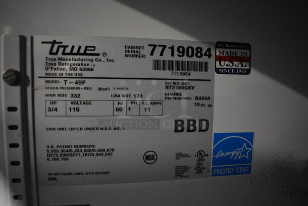 2013 True T-49F ENERGY STAR Stainless Steel Commercial 2 Door Reach In Freezer w/ Poly Coated Racks on Commercial Casters. 115 Volts, 1 Phase. 54x30x83. Tested and Working! - Image 4 of 8