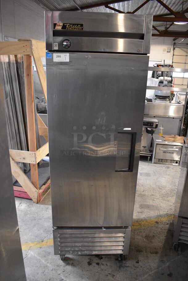 2013 True T-23F ENERGY STAR Stainless Steel Commercial Single Door Reach In Freezer w/ Poly Coated Racks on Commercial Casters. 115 Volts, 1 Phase. 27x30x83. Tested and Working! - Image 1 of 6