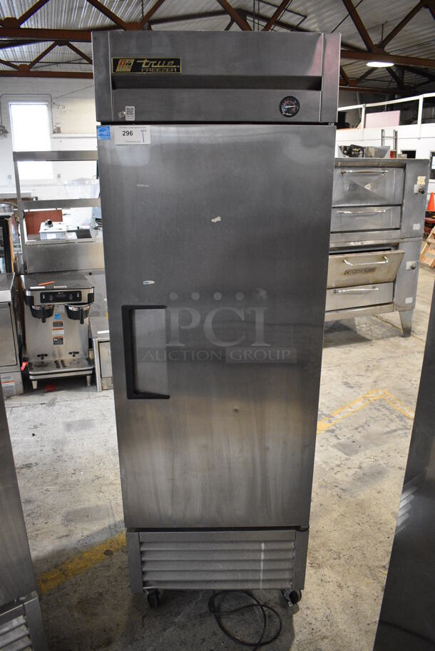 2013 True T-23F ENERGY STAR Stainless Steel Commercial Single Door Reach In Freezer w/ Poly Coated Racks on Commercial Casters. 115 Volts, 1 Phase. 27x30x83. Tested and Working! - Image 1 of 7