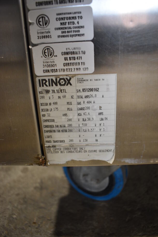 Irinox MF 70.1L ETL Stainless Steel Commercial Floor Style Blast Chiller w/ Probe on Commercial Casters. 208 Volts, 3 Phase. 34x41x79 - Image 9 of 10