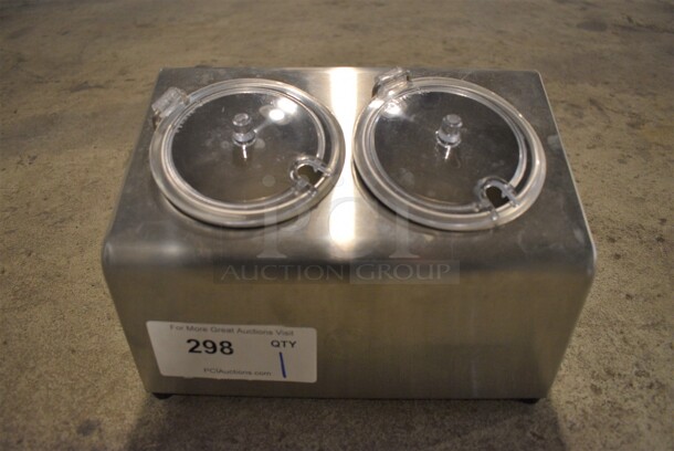 LIKE NEW! Steril-Sil LTC-2 Stainless Steel Countertop 2-Compartment Condiment Dispenser Rail. 11x7x7 - Image 1 of 6