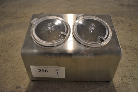LIKE NEW! Steril-Sil LTC-2 Stainless Steel Countertop 2-Compartment Condiment Dispenser Rail. 11x7x7
