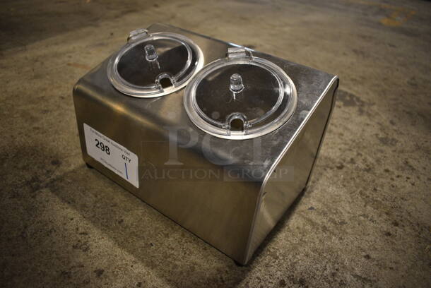 LIKE NEW! Steril-Sil LTC-2 Stainless Steel Countertop 2-Compartment Condiment Dispenser Rail. 11x7x7 - Image 2 of 6