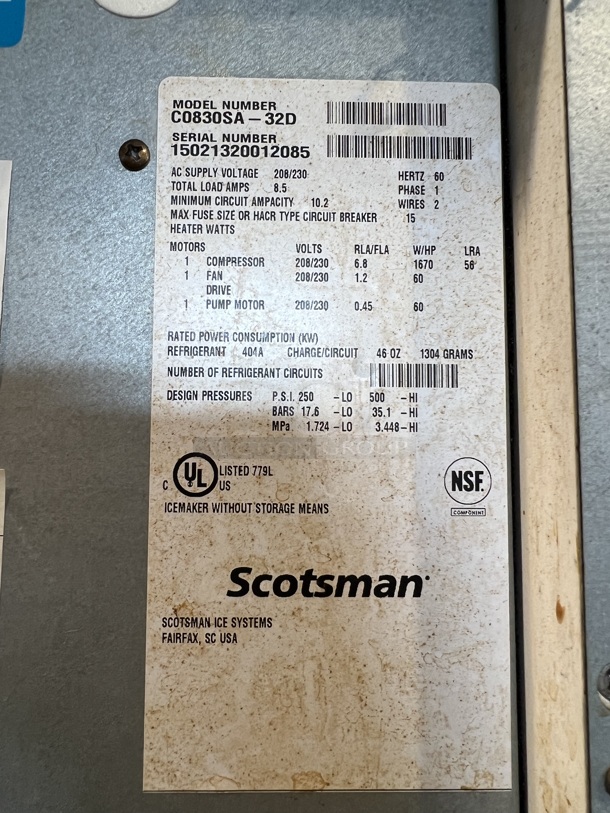 Scotsman C0830SA-32D Stainless Steel Commercial Ice Machine Head on Scotsman B530S Stainless Steel Commercial Ice Machine Bin. 208/230 Volts, 1 Phase. 31x34x79 - Image 6 of 7