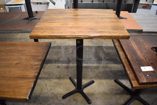 2 Wooden Bar Height Tables on Black Metal Table Base. 30x24x42. 2 Times Your Bid!