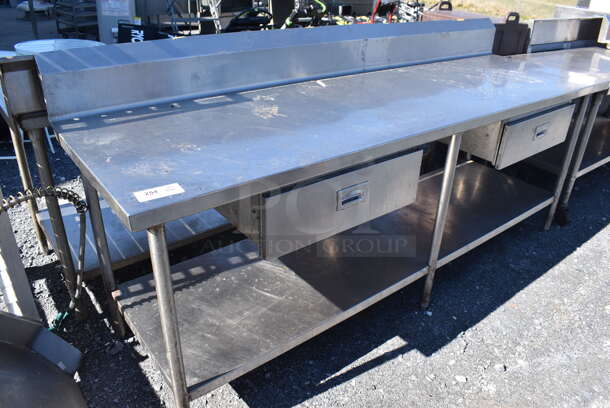 Stainless Steel Table w/ 2 Drawers, Back Splash and Under Shelf. 96x30x45