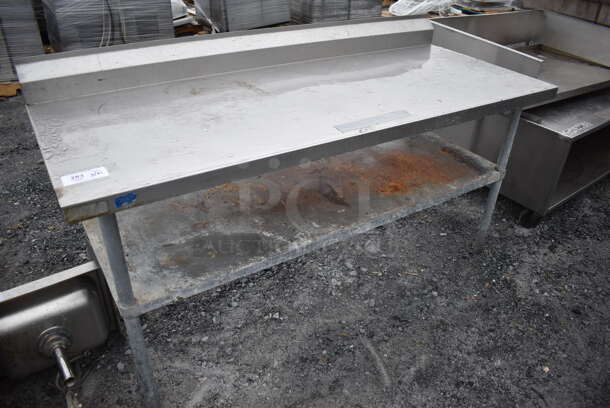 Stainless Steel Commercial Table w/ Back Splash and Metal Under Shelf. 72x30x40.5