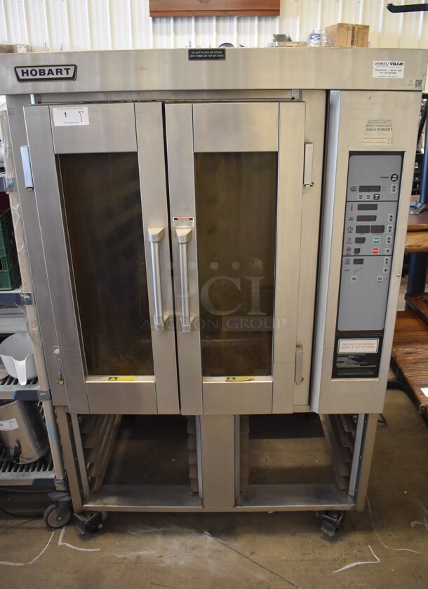 Hobart HO300G Stainless Steel Commercial Floor Style Natural Gas Powered Mini Rotating Rack Oven on Pan Rack w/ Commercial Casters. 48x35x75 - Image 1 of 11