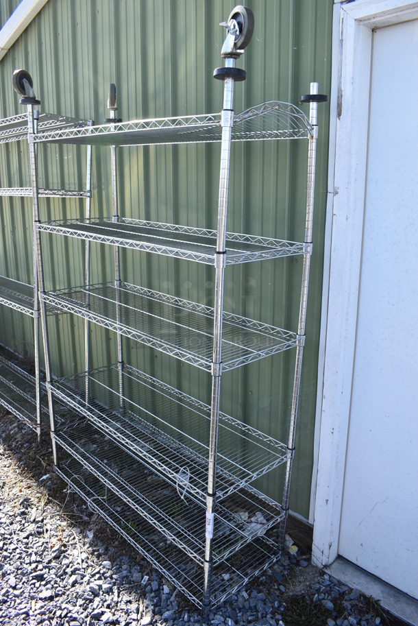 Chrome Finnish 6 Tier Wire Shelving Unit on Commercial Casters. Missing 1 Caster. BUYER MUST DISMANTLE. PCI CANNOT DISMANTLE FOR SHIPPING. PLEASE CONSIDER FREIGHT CHARGES. 48x18x78