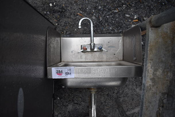 Stainless Steel Commercial Single Bay Wall Mount Sink w/ Faucet and Handles. 17.5x15x16