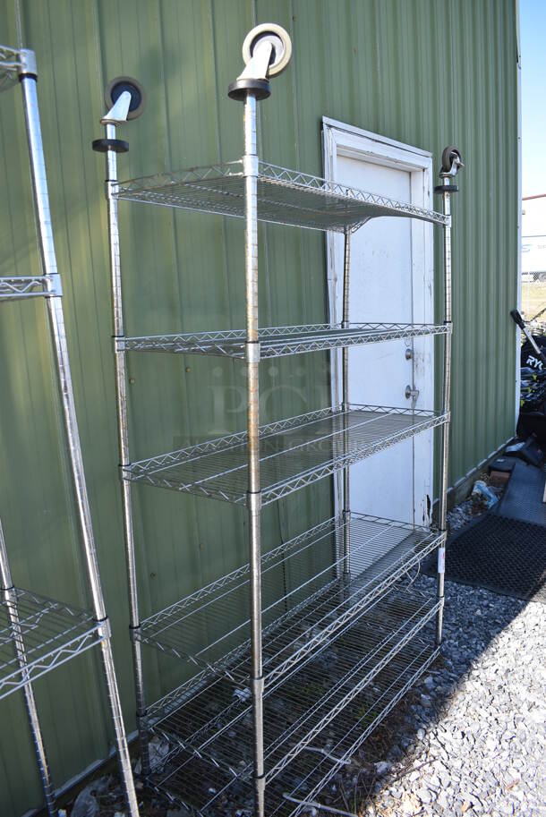 Chrome Finnish 6 Tier Wire Shelving Unit on Commercial Casters. Missing 1 Caster. BUYER MUST DISMANTLE. PCI CANNOT DISMANTLE FOR SHIPPING. PLEASE CONSIDER FREIGHT CHARGES. 48x18x78 - Image 5 of 5