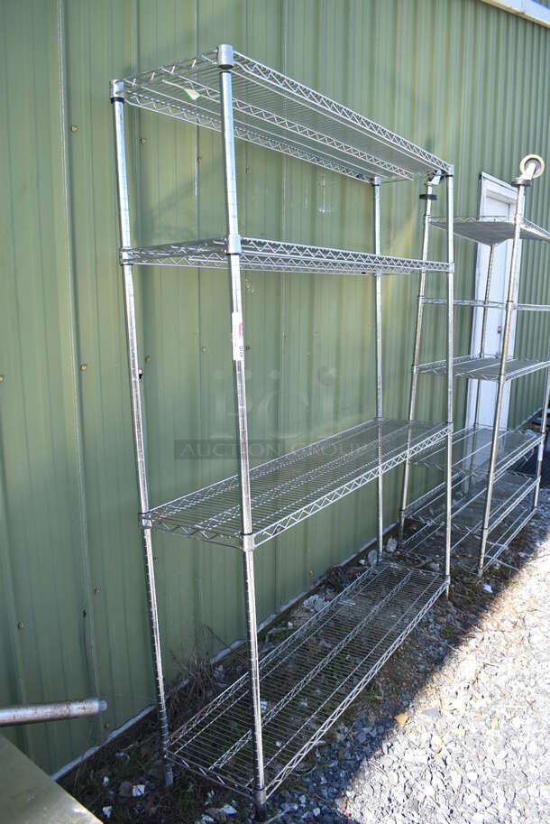 Chrome Finnish 4 Tier Wire Shelving Unit. BUYER MUST DISMANTLE. PCI CANNOT DISMANTLE FOR SHIPPING. PLEASE CONSIDER FREIGHT CHARGES. 60x14x75