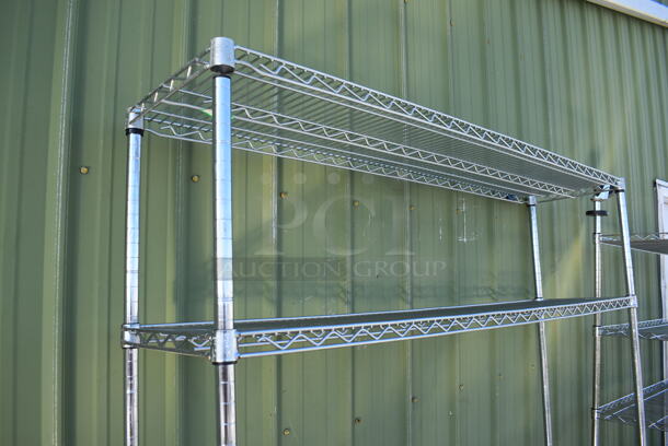 Chrome Finnish 4 Tier Wire Shelving Unit. BUYER MUST DISMANTLE. PCI CANNOT DISMANTLE FOR SHIPPING. PLEASE CONSIDER FREIGHT CHARGES. 60x14x75 - Image 2 of 4