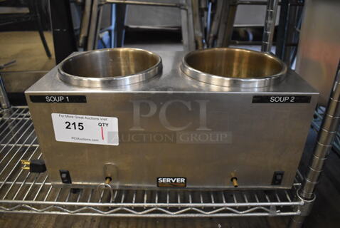 Server TWIN FS-4 Stainless Steel Commercial Countertop 2 Well Food Warmer. 120 Volts, 1 Phase. 17x8.5x8.5. Tested and Working!