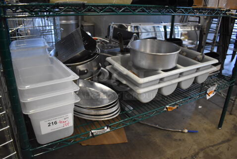 ALL ONE MONEY! Tier Lot of Various Items Including Poly Drop In Bins, Silverware Bins and Metal Plates