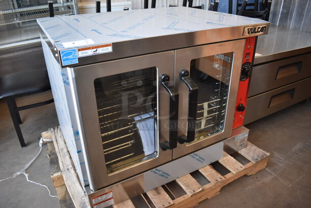 BRAND NEW SCRATCH AND DENT! Vulcan VC4GD-21D150K ENERGY STAR Stainless Steel Commercial Propane Gas Powered Full Size Convection Oven w/ View Through Doors, Metal Oven Racks and Thermostatic Controls. 50,000 BTU. 40x31x32. Tested and Working! - Image 5 of 9