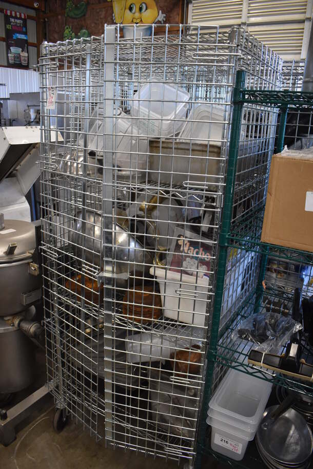 Chrome Finish 4 Tier Wire Shelving Unit w/ Liquor Cage and Contents on Commercial Casters. BUYER MUST DISMANTLE. PCI CANNOT DISMANTLE FOR SHIPPING. PLEASE CONSIDER FREIGHT CHARGES. 30x20x70 - Image 2 of 7
