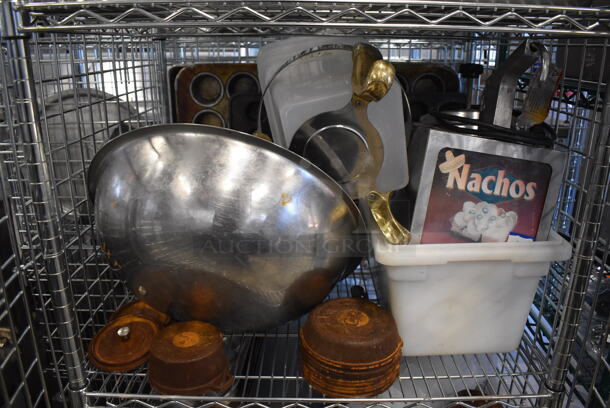 Chrome Finish 4 Tier Wire Shelving Unit w/ Liquor Cage and Contents on Commercial Casters. BUYER MUST DISMANTLE. PCI CANNOT DISMANTLE FOR SHIPPING. PLEASE CONSIDER FREIGHT CHARGES. 30x20x70 - Image 4 of 7