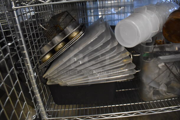 Chrome Finish 4 Tier Wire Shelving Unit w/ Liquor Cage and Contents on Commercial Casters. BUYER MUST DISMANTLE. PCI CANNOT DISMANTLE FOR SHIPPING. PLEASE CONSIDER FREIGHT CHARGES. 30x20x70 - Image 6 of 7