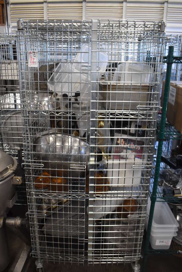 Chrome Finish 4 Tier Wire Shelving Unit w/ Liquor Cage and Contents on Commercial Casters. BUYER MUST DISMANTLE. PCI CANNOT DISMANTLE FOR SHIPPING. PLEASE CONSIDER FREIGHT CHARGES. 30x20x70 - Image 7 of 7