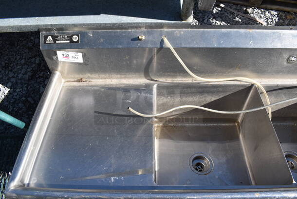 Aero Stainless Steel Commercial 3 Bay Sink w/ Left Side Drain Board. No Legs. 74x24x20. Bays 18x18x12. Drain Board 16x20x1 - Image 2 of 5